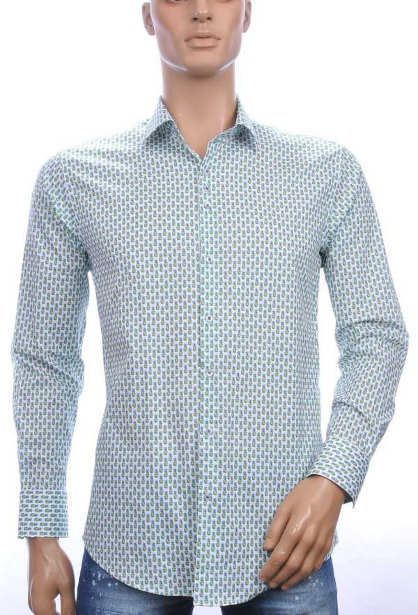 FERLUCCI Trendy Regular Fit Heren Overhemd Met Allover Ananas Dessin - Groen