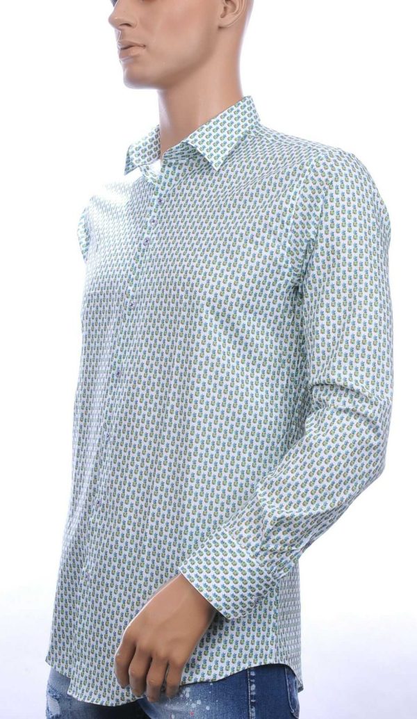 FERLUCCI Trendy Regular Fit Heren Overhemd Met Allover Ananas Dessin - Groen