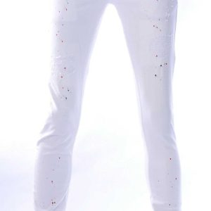 ICON Hippie Gescheurde Slim Fit Stretch Heren Jeans met Verfspatten - Wit