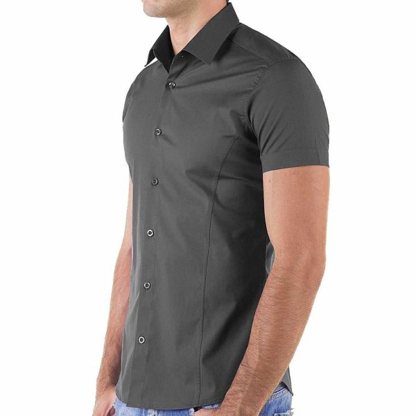 Red Bridge getailleerd slim fit stretch overhemd met korte mouwen voor heren - Antraciet