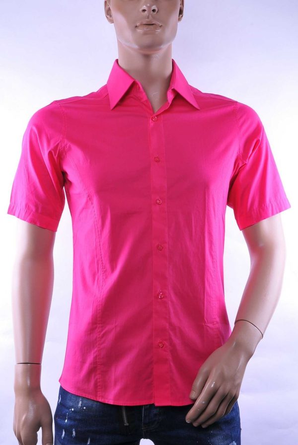 Red Bridge getailleerd slim fit stretch overhemd met korte mouwen voor heren - Fuchsia