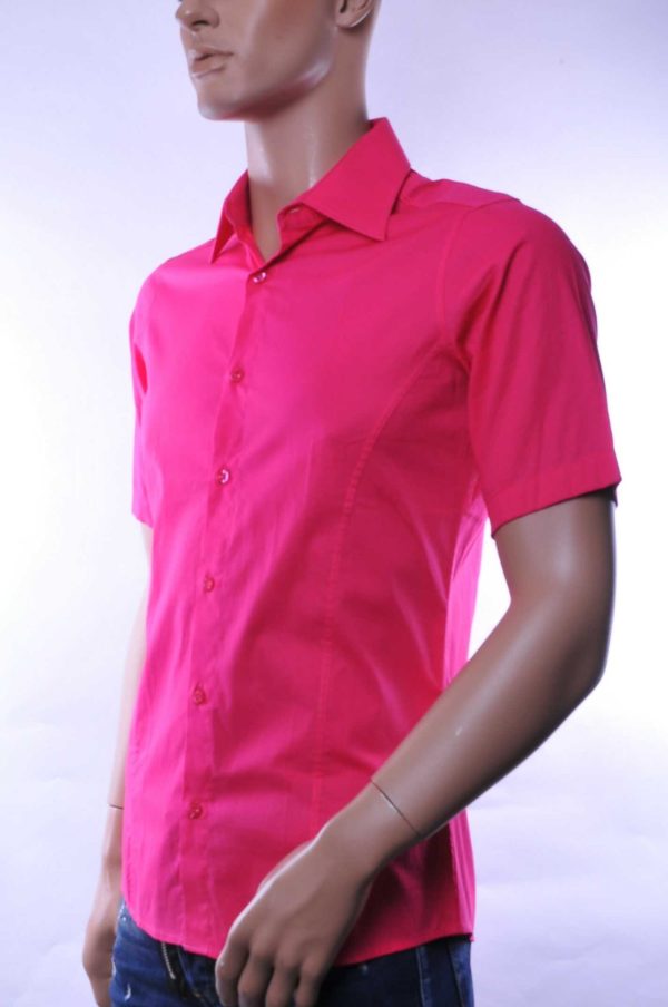 Red Bridge getailleerd slim fit stretch overhemd met korte mouwen voor heren - Fuchsia