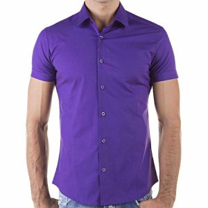 Red Bridge getailleerd slim fit stretch overhemd met korte mouwen voor heren - Paars