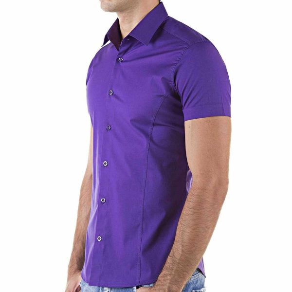 Red Bridge getailleerd slim fit stretch overhemd met korte mouwen voor heren - Paars
