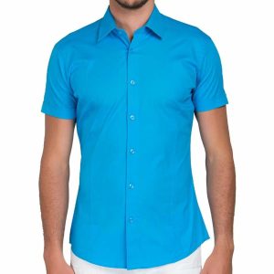 Red Bridge getailleerd slim fit stretch overhemd met korte mouwen voor heren - Turquoise