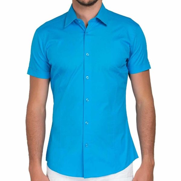 Red Bridge getailleerd slim fit stretch overhemd met korte mouwen voor heren - Turquoise