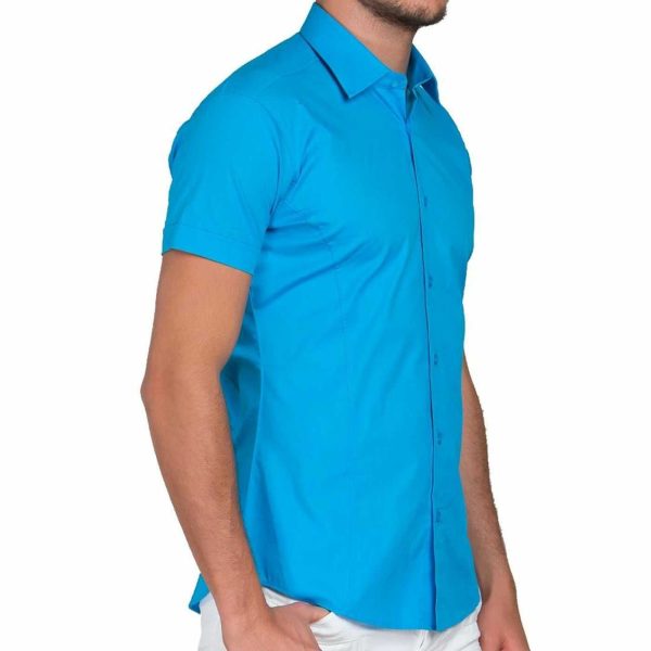 Red Bridge getailleerd slim fit stretch overhemd met korte mouwen voor heren - Turquoise