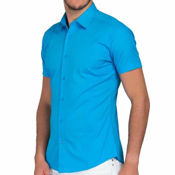 Red Bridge getailleerd slim fit stretch overhemd met korte mouwen voor heren - Turquoise