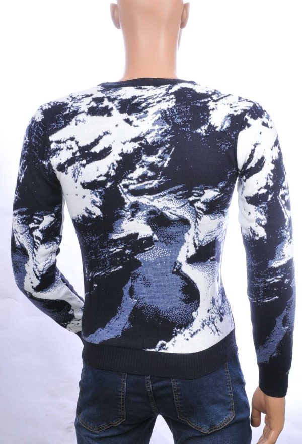 CI-BORG Trendy Slim Fit Ronde Hals Dunne Heren Trui met Allover Wolf Dessin - Navy