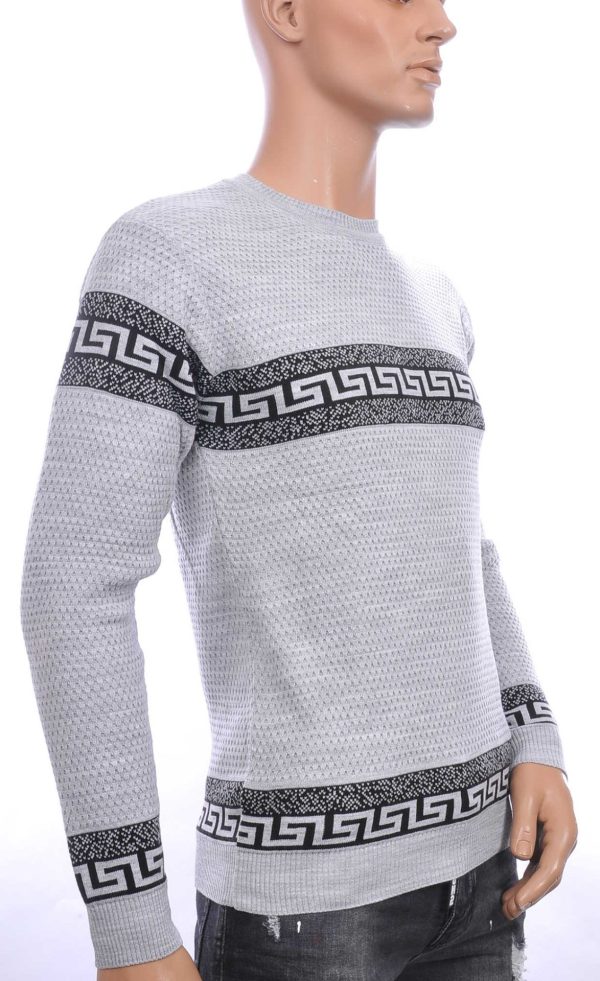CI-BORG Trendy Slim Fit Allover Modern Dessin Ronde Hals Dunne Heren Trui – Grijs