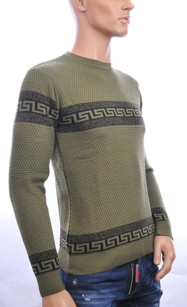 CI-BORG Trendy Slim Fit Allover Modern Dessin Ronde Hals Dunne Heren Trui – Khaki