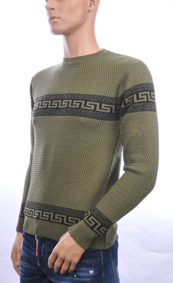 CI-BORG Trendy Slim Fit Allover Modern Dessin Ronde Hals Dunne Heren Trui – Khaki