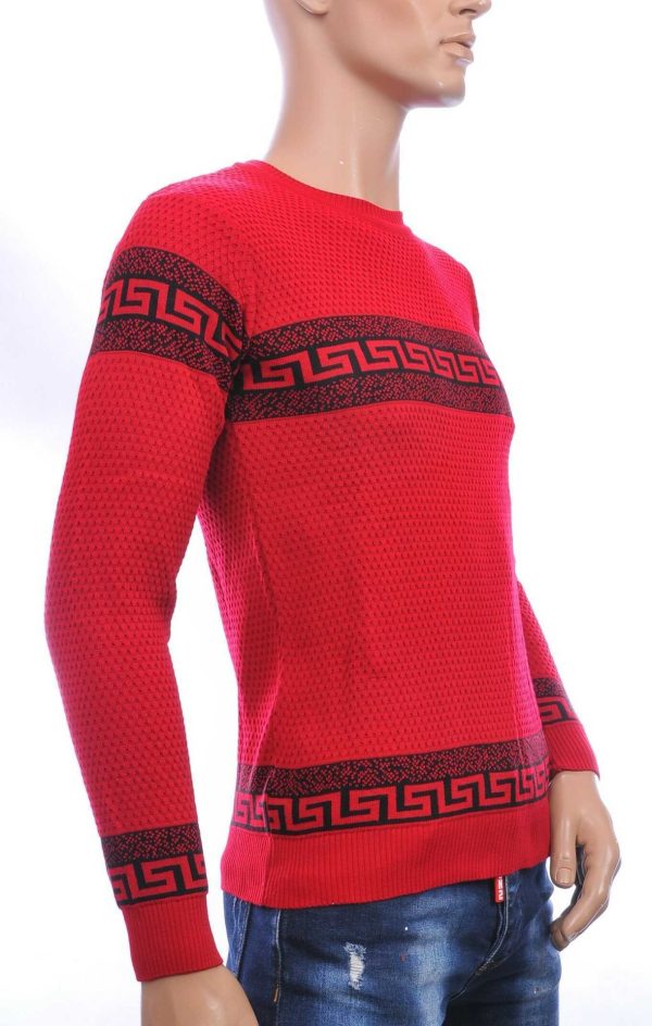 CI-BORG Trendy Slim Fit Allover Modern Dessin Ronde Hals Dunne Heren Trui – Rood