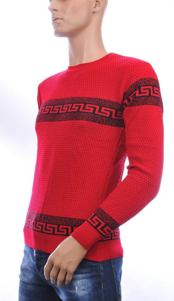 CI-BORG Trendy Slim Fit Allover Modern Dessin Ronde Hals Dunne Heren Trui – Rood