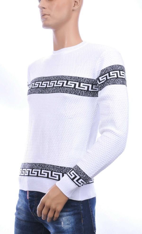 CI-BORG Trendy Slim Fit Allover Modern Dessin Ronde Hals Dunne Heren Trui – Wit