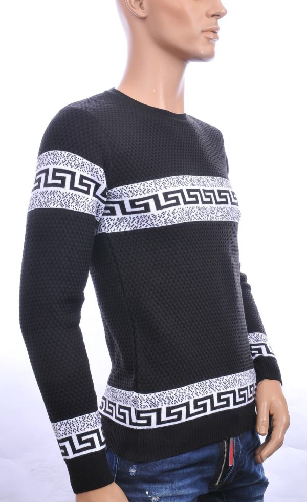 CI-BORG Trendy Slim Fit Allover Modern Dessin Ronde Hals Dunne Heren Trui – Zwart
