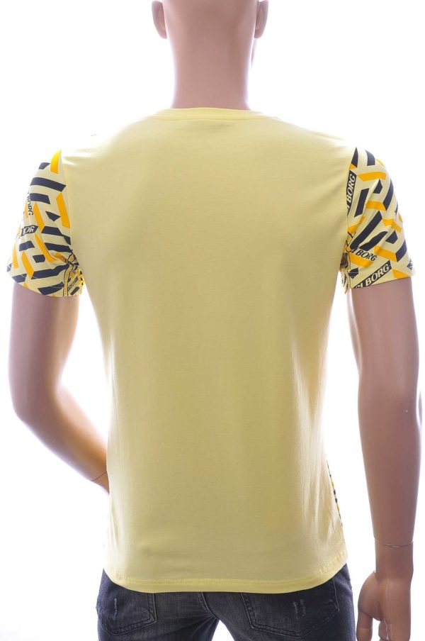 Ci-Borg Trendy Slim Fit Ronde Hals Heren T-shirt met Leeuwenkop Print en Steentjes - Geel