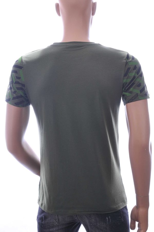 Ci-Borg Trendy Slim Fit Ronde Hals Heren T-shirt met Leeuwenkop Print en Steentjes - Khaki