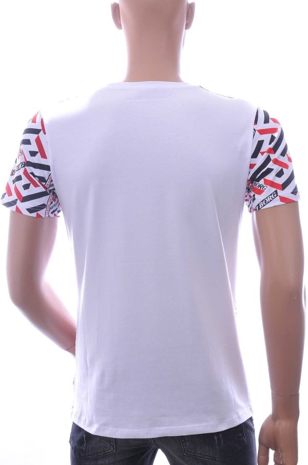 Ci-Borg Trendy Slim Fit Ronde Hals Heren T-shirt met Leeuwenkop Print en Steentjes - Wit