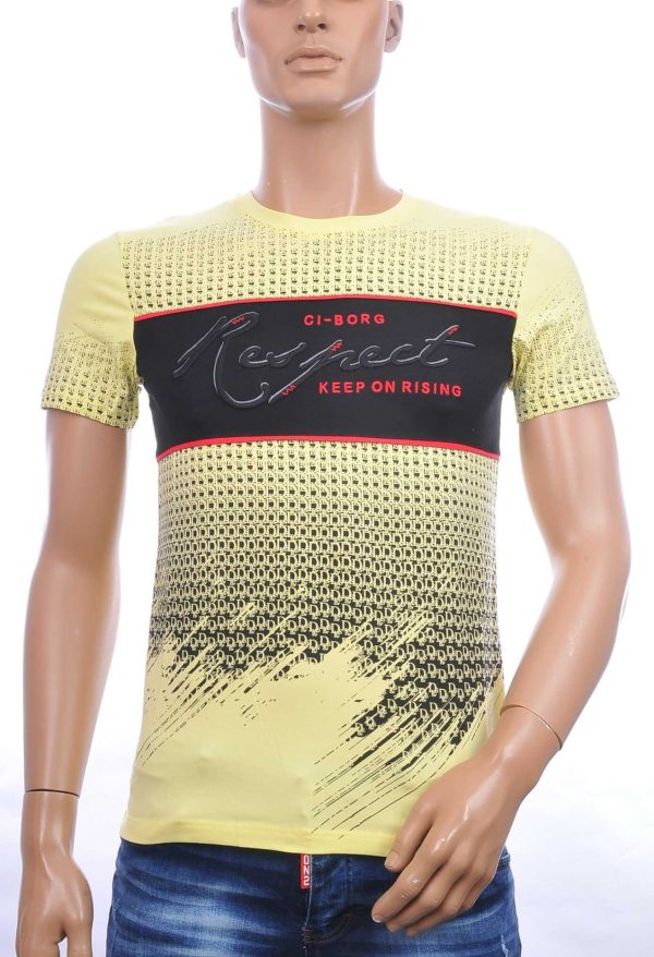 Ci-Borg Trendy RESPECT Ronde Hals Heren T-shirt - Geel