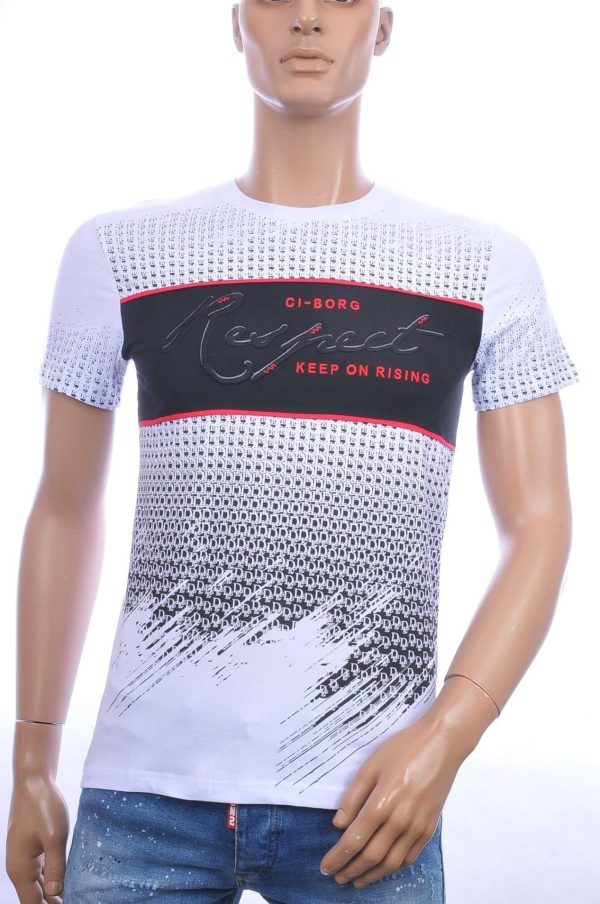 Ci-Borg Trendy RESPECT Ronde Hals Heren T-shirt - Wit