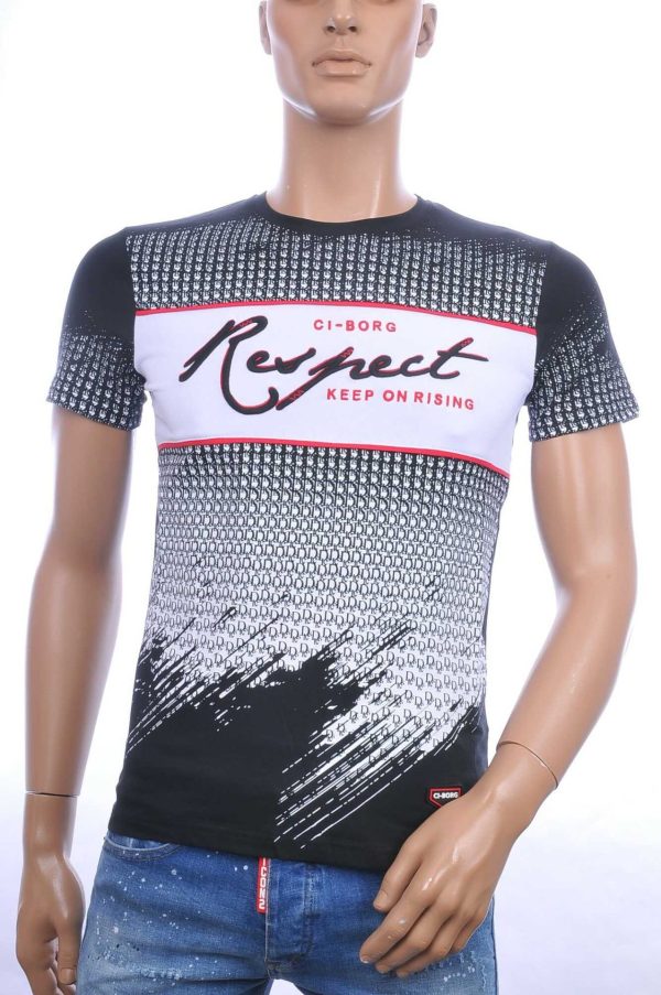 Ci-Borg Trendy RESPECT Ronde Hals Heren T-shirt - Zwart