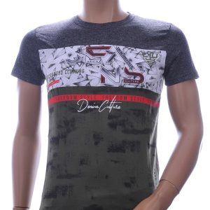 CLUB JU Trendy JEANS Slim Fit Ronde Hals T-Shirt met 3D Letters - Khaki