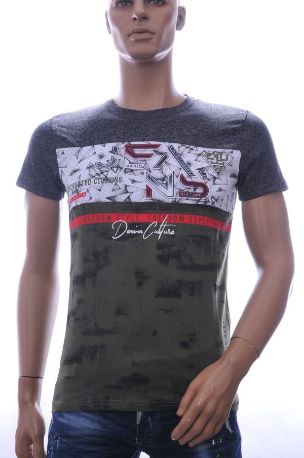 CLUB JU Trendy JEANS Slim Fit Ronde Hals T-Shirt met 3D Letters - Khaki