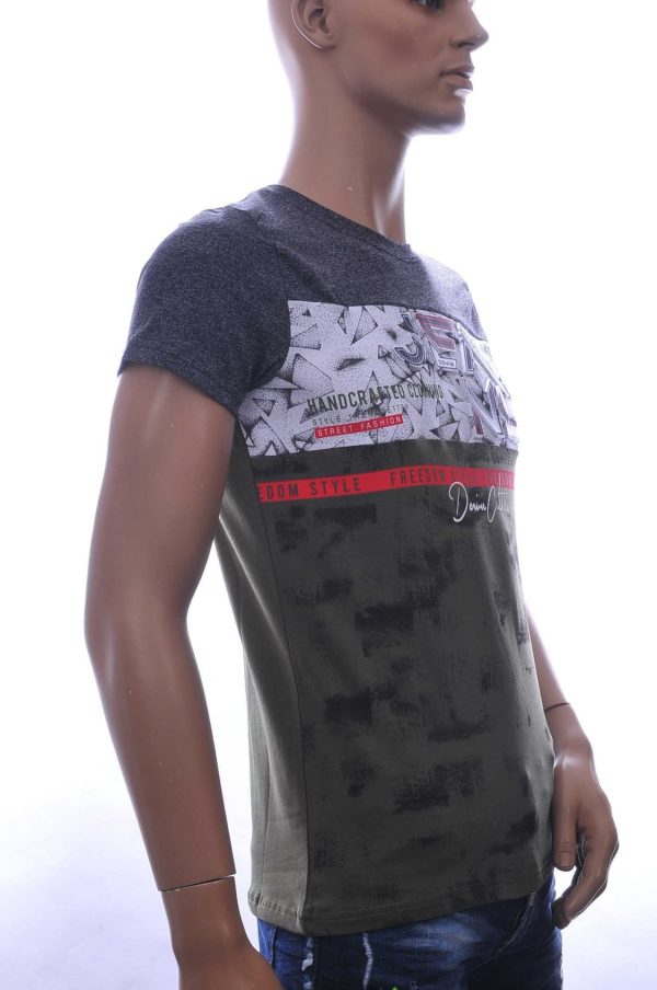 CLUB JU Trendy JEANS Slim Fit Ronde Hals T-Shirt met 3D Letters - Khaki