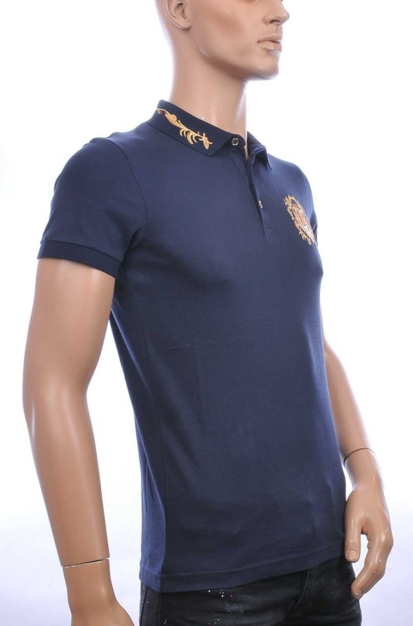 CLUB JU Trendy Slim Fit Heren Polo T-shirt met Leeuwenkop Badge - Navy