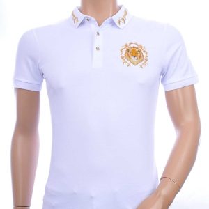 CLUB JU Trendy Slim Fit Heren Polo T-shirt met Leeuwenkop Badge - Wit