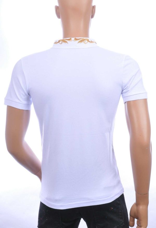 CLUB JU Trendy Slim Fit Heren Polo T-shirt met Leeuwenkop Badge - Wit
