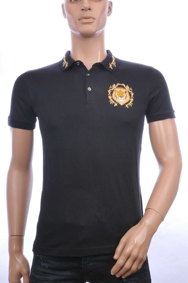 CLUB JU Trendy Slim Fit Heren Polo T-shirt met Leeuwenkop Badge - Zwart