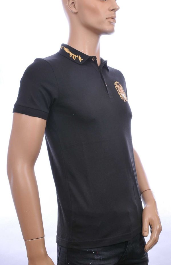 CLUB JU Trendy Slim Fit Heren Polo T-shirt met Leeuwenkop Badge - Zwart
