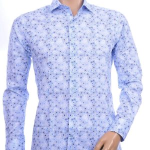 Corrino Italiaanse Slim Fit Heren Overhemd met Allover Virussen Motief - Blauw