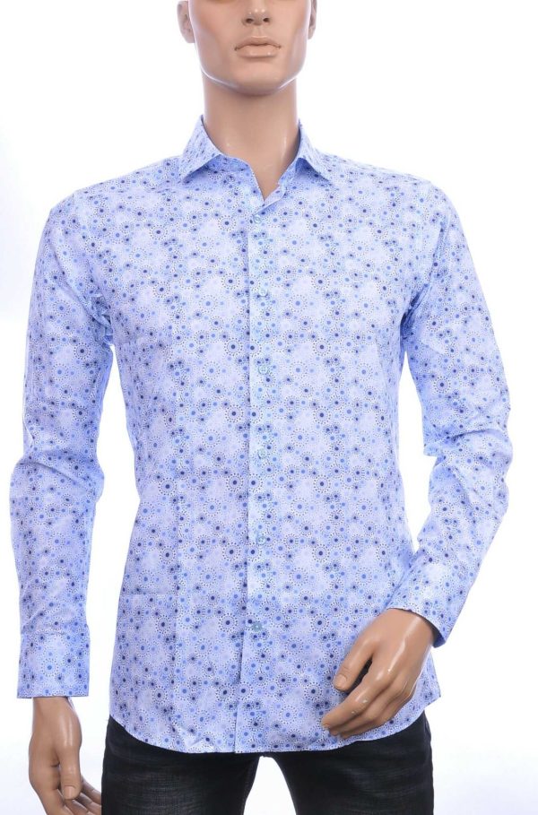 Corrino Italiaanse Slim Fit Heren Overhemd met Allover Virussen Motief - Blauw