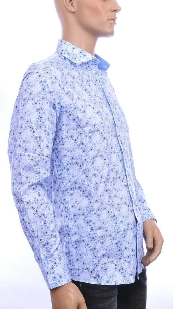 Corrino Italiaanse Slim Fit Heren Overhemd met Allover Virussen Motief - Blauw