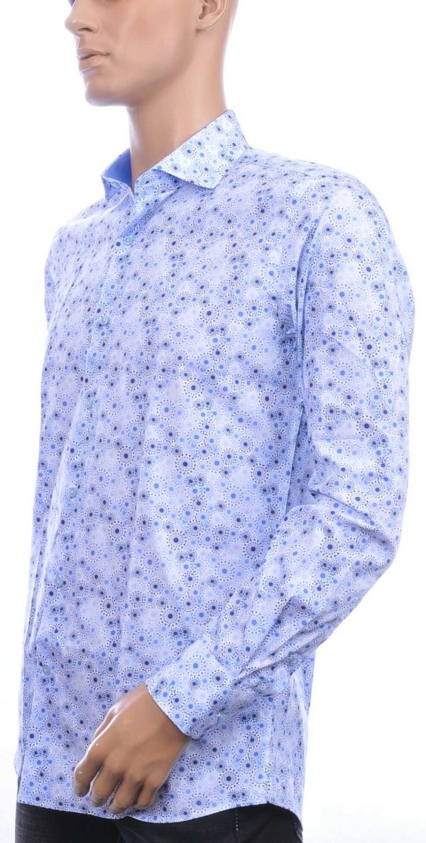Corrino Italiaanse Slim Fit Heren Overhemd met Allover Virussen Motief - Blauw