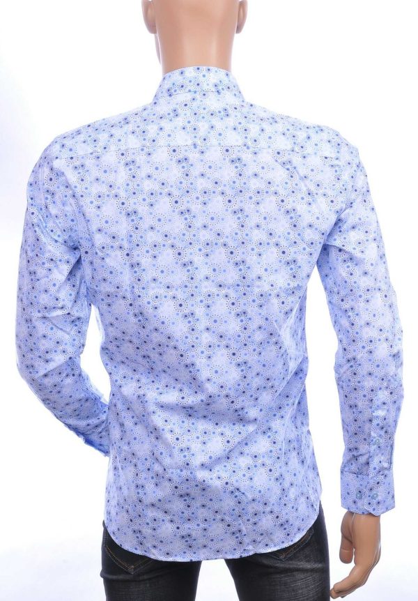 Corrino Italiaanse Slim Fit Heren Overhemd met Allover Virussen Motief - Blauw