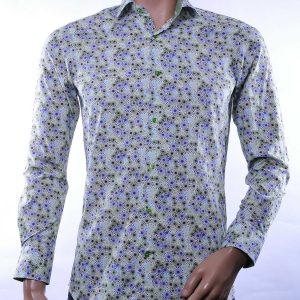Corrino Italiaanse Slim Fit Heren Overhemd met Allover Virussen Motief - Groen