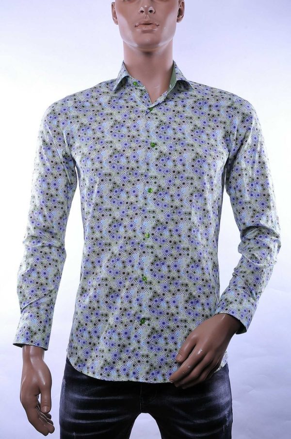 Corrino Italiaanse Slim Fit Heren Overhemd met Allover Virussen Motief - Groen