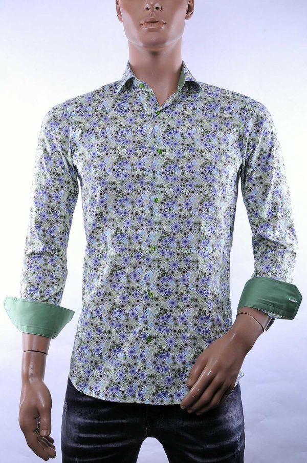 Corrino Italiaanse Slim Fit Heren Overhemd met Allover Virussen Motief - Groen