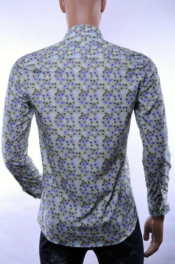 Corrino Italiaanse Slim Fit Heren Overhemd met Allover Virussen Motief - Groen