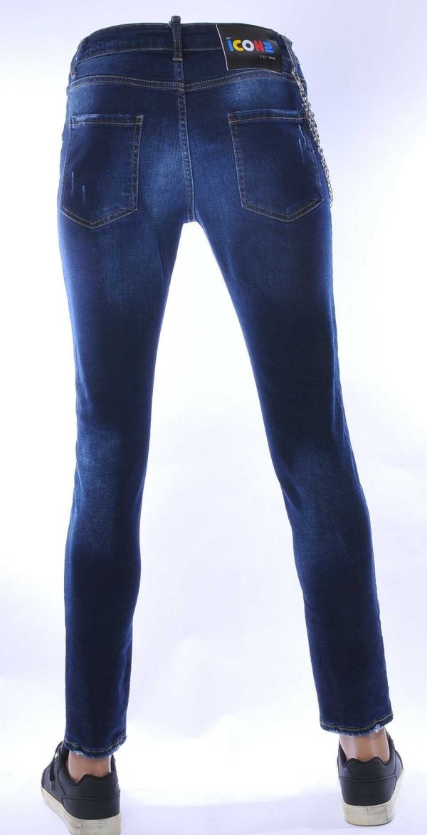 ICON2 Hippie Gescheurde Slim Fit Stretch Heren Jeans met Verfspatten - Blauw