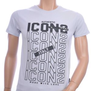 ICON2 Trendy Slim Fit Ronde Hals Heren T-Shirt met Text ICON2 - Grijs