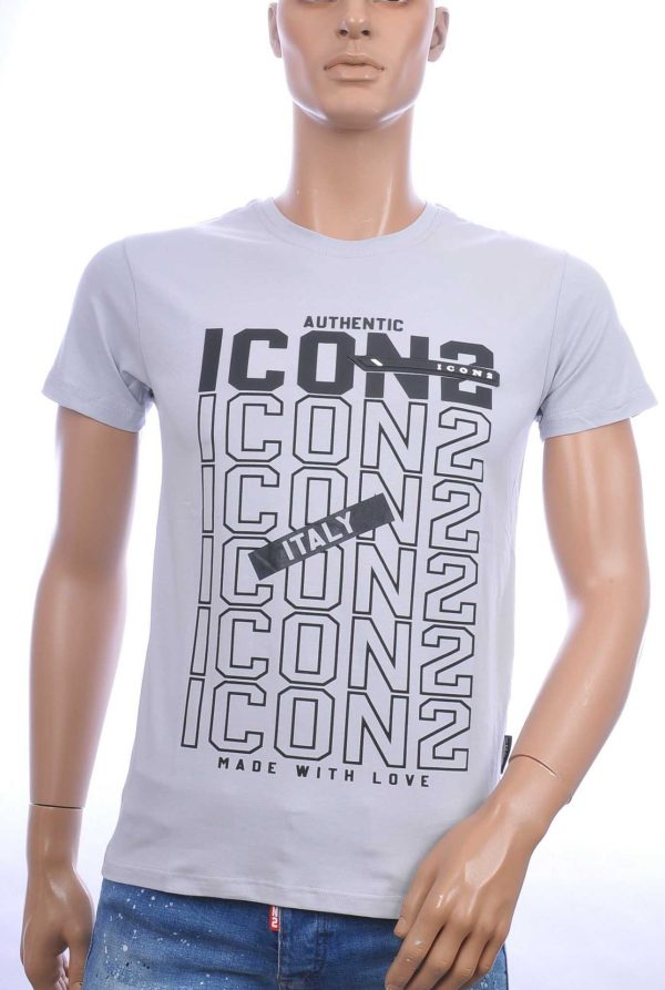 ICON2 Trendy Slim Fit Ronde Hals Heren T-Shirt met Text ICON2 - Grijs