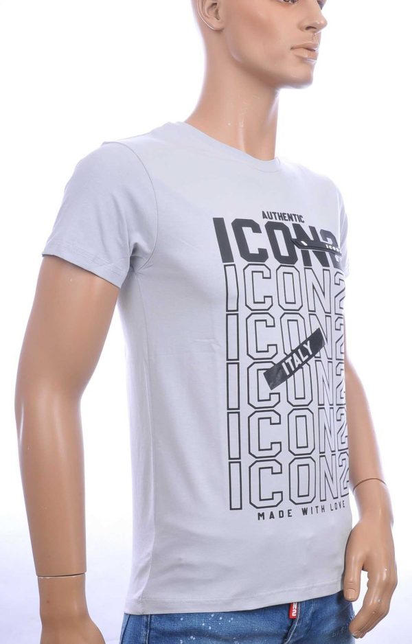 ICON2 Trendy Slim Fit Ronde Hals Heren T-Shirt met Text ICON2 - Grijs
