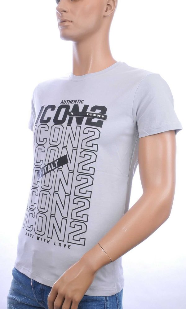 ICON2 Trendy Slim Fit Ronde Hals Heren T-Shirt met Text ICON2 - Grijs