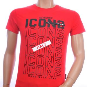 ICON2 Trendy Slim Fit Ronde Hals Heren T-Shirt met Text ICON2 - Rood