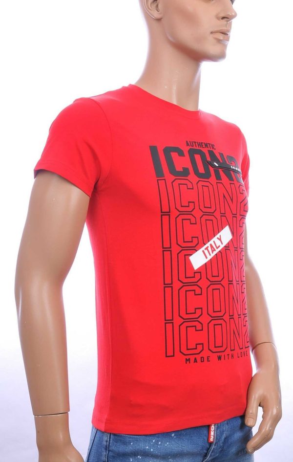 ICON2 Trendy Slim Fit Ronde Hals Heren T-Shirt met Text ICON2 - Rood